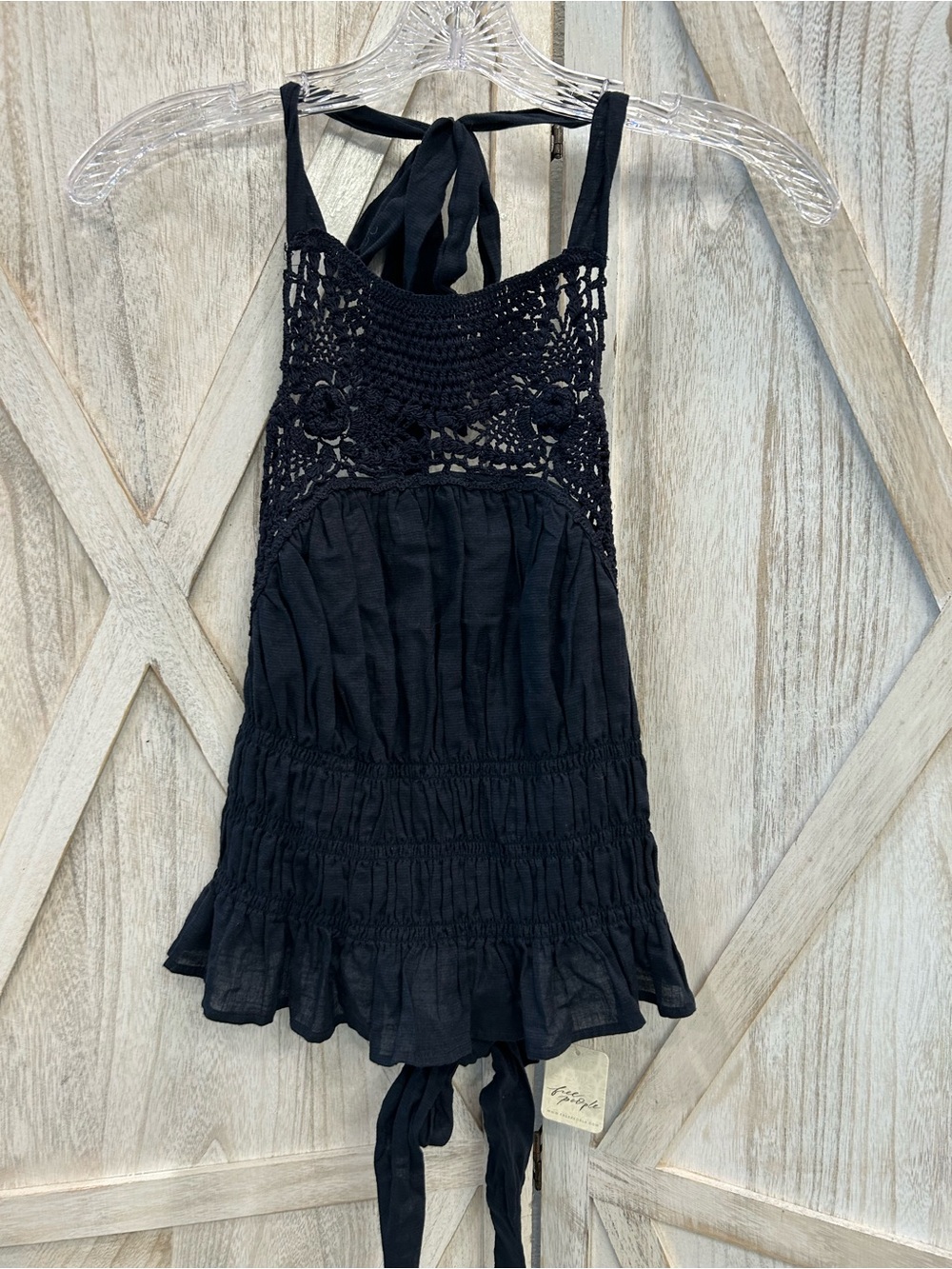 Free People Navy Crochet Halter Tank
